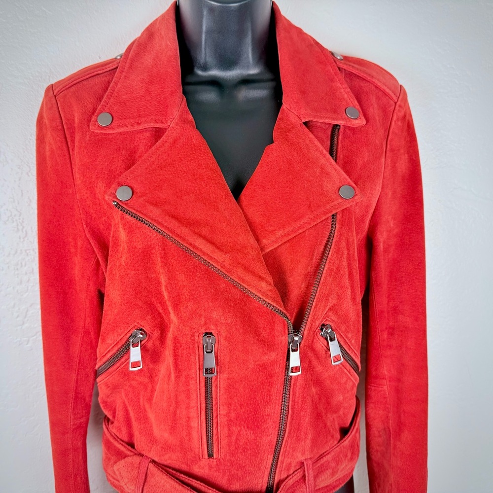 BAGATELLE NYC Red Genuine Suede Moto Jacket Size M - Picture 3 of 11